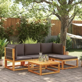 Set de sofás de jardín con cojines 5 pzas madera maciza acacia