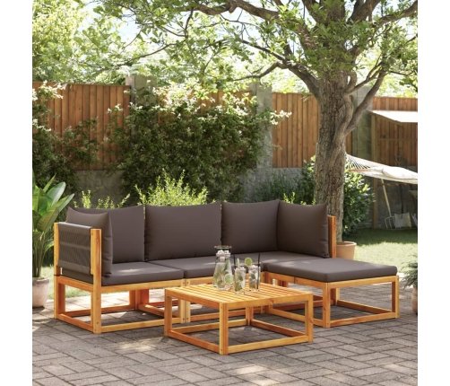 Set de sofás de jardín con cojines 5 pzas madera maciza acacia