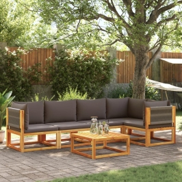 Set de sofás de jardín con cojines 6 pzas madera maciza acacia