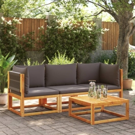 Set de sofás de jardín con cojines 3 pzas madera maciza acacia