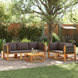 Set de sofás de jardín con cojines 6 pzas madera maciza acacia