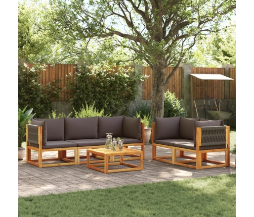 Set de sofás de jardín con cojines 6 pzas madera maciza acacia