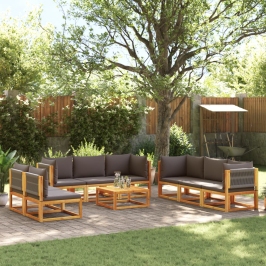 Set de sofás de jardín con cojines 9 pzas madera maciza acacia