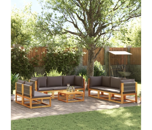 Set de sofás de jardín con cojines 9 pzas madera maciza acacia