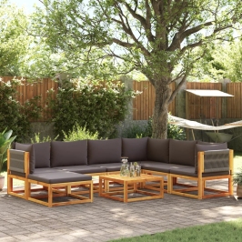 Set de sofás de jardín con cojines 8 pzas madera maciza acacia