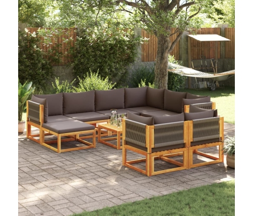 Set de sofás de jardín con cojines 10 pzas madera maciza acacia