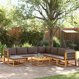 Set de sofás de jardín con cojines 9 pzas madera maciza acacia