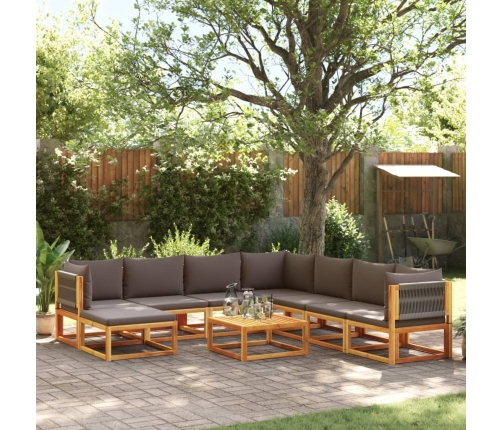 Set de sofás de jardín con cojines 9 pzas madera maciza acacia