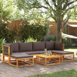 Set de sofás de jardín con cojines 7 pzas madera maciza acacia