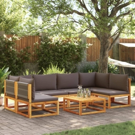 Set de sofás de jardín con cojines 7 pzas madera maciza acacia