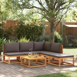 Set de sofás de jardín con cojines 6 pzas madera maciza acacia