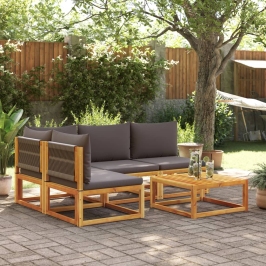 Set de sofás de jardín con cojines 5 pzas madera maciza acacia