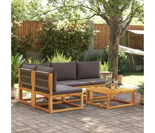 Set de sofás de jardín con cojines 5 pzas madera maciza acacia