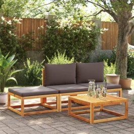 Set sofás de jardín con cojines 4 pzas madera maciza de acacia