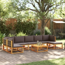 Set de sofás de jardín con cojines 8 pzas madera maciza acacia