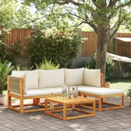 Set de sofás de jardín con cojines 5 pzas madera maciza acacia