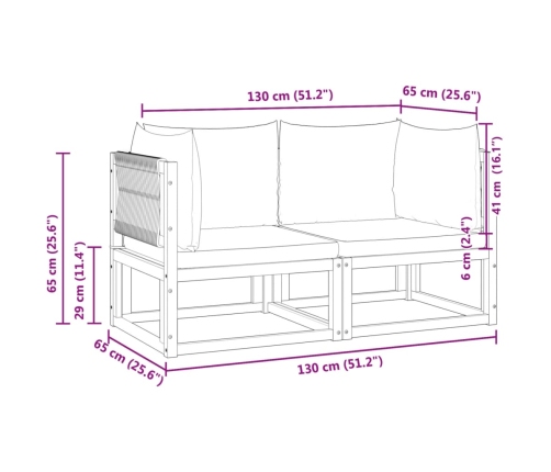Sofás de esquina jardín con cojines 2 pzas madera maciza acacia