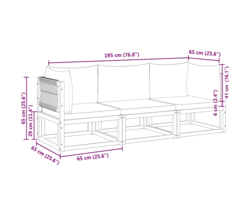 Set de sofás de jardín con cojines 3 pzas madera maciza acacia