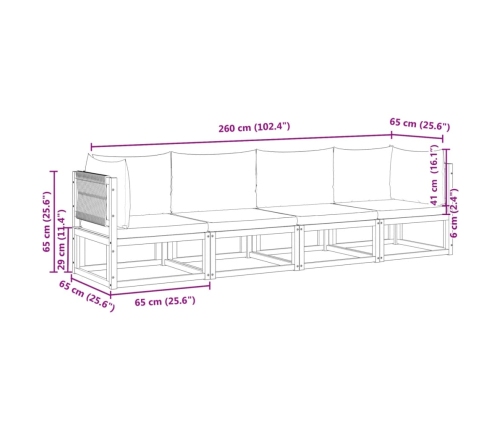 Set sofás de jardín con cojines 4 pzas madera maciza de acacia