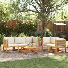 Set de sofás de jardín con cojines 6 pzas madera maciza acacia