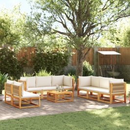 Set de sofás de jardín con cojines 9 pzas madera maciza acacia