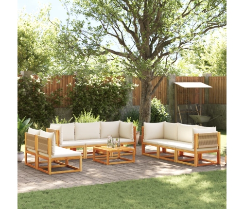 Set de sofás de jardín con cojines 9 pzas madera maciza acacia