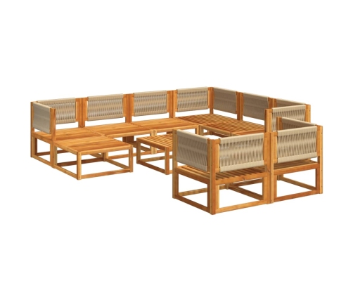 Set de sofás de jardín con cojines 10 pzas madera maciza acacia