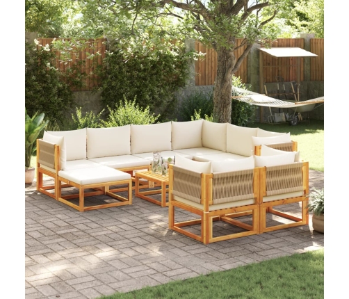 Set de sofás de jardín con cojines 10 pzas madera maciza acacia