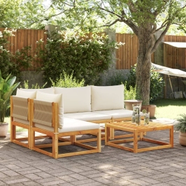 Set de sofás de jardín con cojines 5 pzas madera maciza acacia