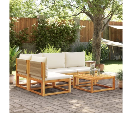 Set de sofás de jardín con cojines 5 pzas madera maciza acacia