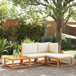 Set sofás de jardín con cojines 4 pzas madera maciza de acacia