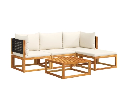 Set de sofás de jardín con cojines 5 pzas madera maciza acacia