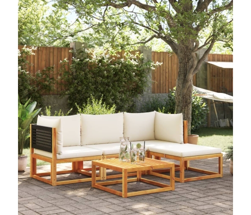 Set de sofás de jardín con cojines 5 pzas madera maciza acacia