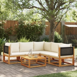 Set de sofás de jardín con cojines 6 pzas madera maciza acacia