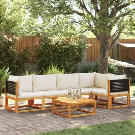 Set de sofás de jardín con cojines 6 pzas madera maciza acacia