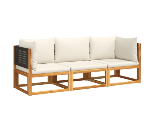 Set de sofás de jardín con cojines 3 pzas madera maciza acacia