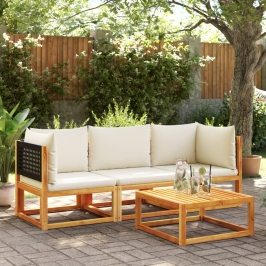 Set de sofás de jardín con cojines 3 pzas madera maciza acacia