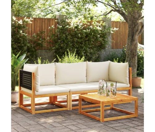 Set de sofás de jardín con cojines 3 pzas madera maciza acacia