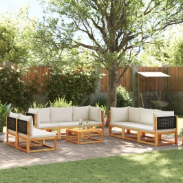 Set de sofás de jardín con cojines 9 pzas madera maciza acacia