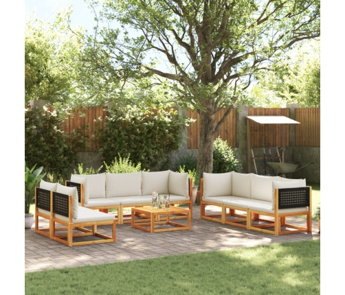 Set de sofás de jardín con cojines 9 pzas madera maciza acacia