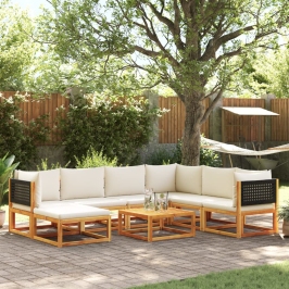 Set de sofás de jardín con cojines 8 pzas madera maciza acacia