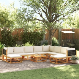 Set de sofás de jardín con cojines 11 pzas madera maciza acacia
