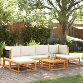 Set de sofás de jardín con cojines 7 pzas madera maciza acacia