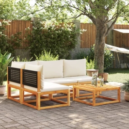Set de sofás de jardín con cojines 5 pzas madera maciza acacia