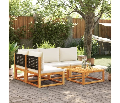 Set de sofás de jardín con cojines 5 pzas madera maciza acacia