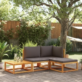 Set sofás de jardín con cojines 4 pzas madera maciza de acacia