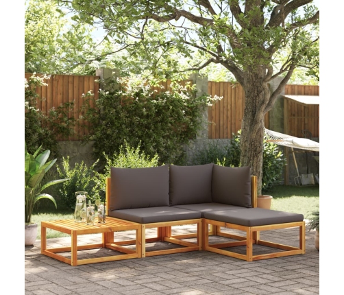 Set sofás de jardín con cojines 4 pzas madera maciza de acacia
