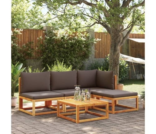 Set de sofás de jardín con cojines 5 pzas madera maciza acacia
