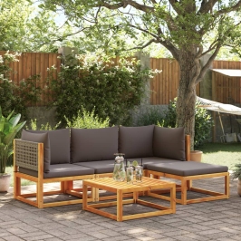 Set de sofás de jardín con cojines 5 pzas madera maciza acacia