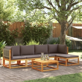 Set de sofás de jardín con cojines 6 pzas madera maciza acacia